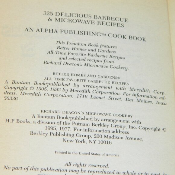 The Bay 1995 Vintage 325 Delicious Barbecue & Microwave Cookbook 225 Recipies - Picture 5 of 8